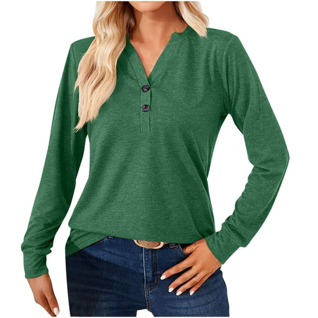 Yuyuzo Womens T Shirts Long Sleeve Tops V Neck Shirts Solid Color Basic Tees Tops Blouses