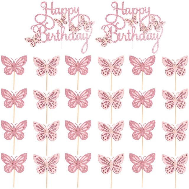 2 Sets Cake Picks Butterflies Cupcake Toppers Baby Birthday Cake