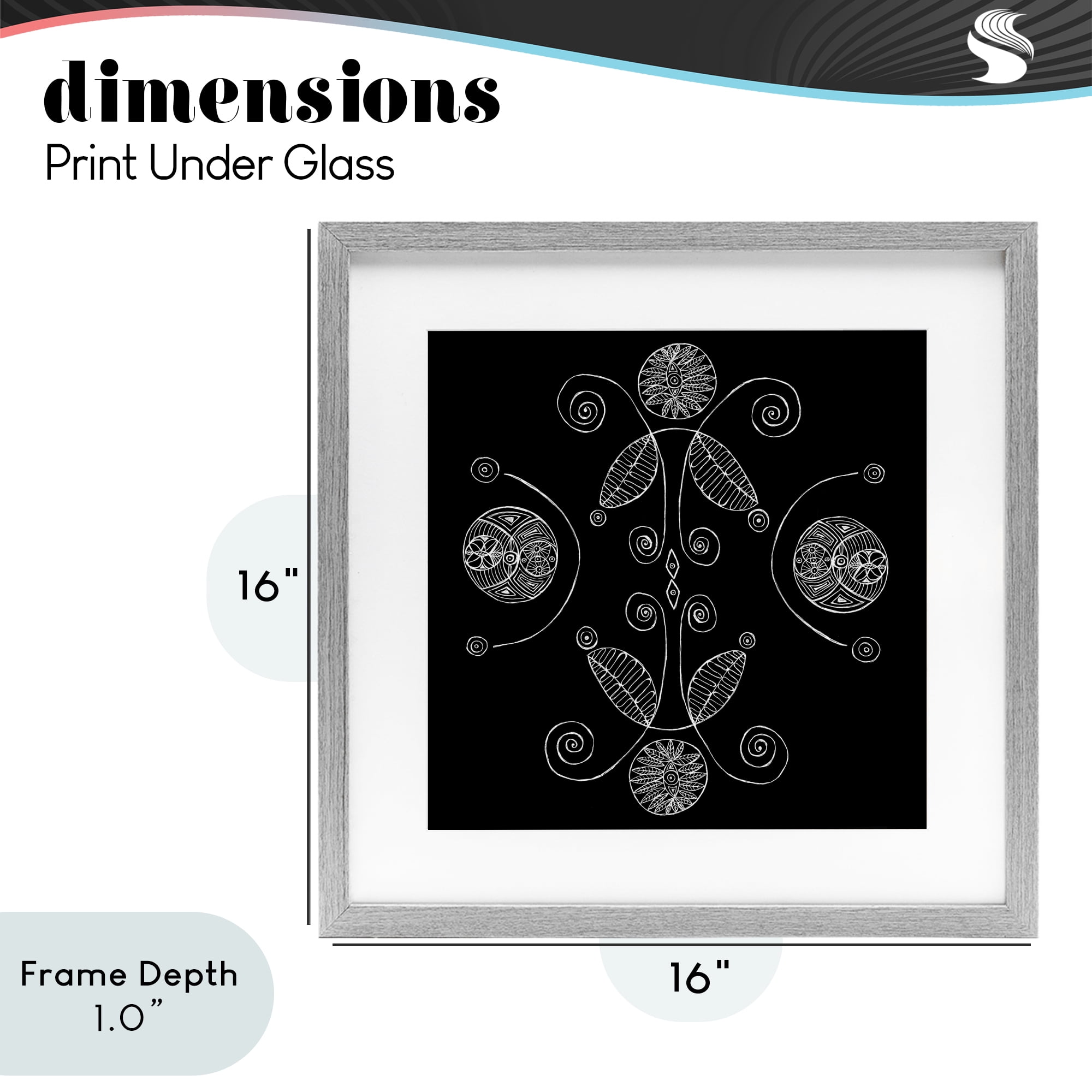 Stupell Industries Curved Fractals & Leaves Gray Framed Print Under Glass, design by El Perkin
