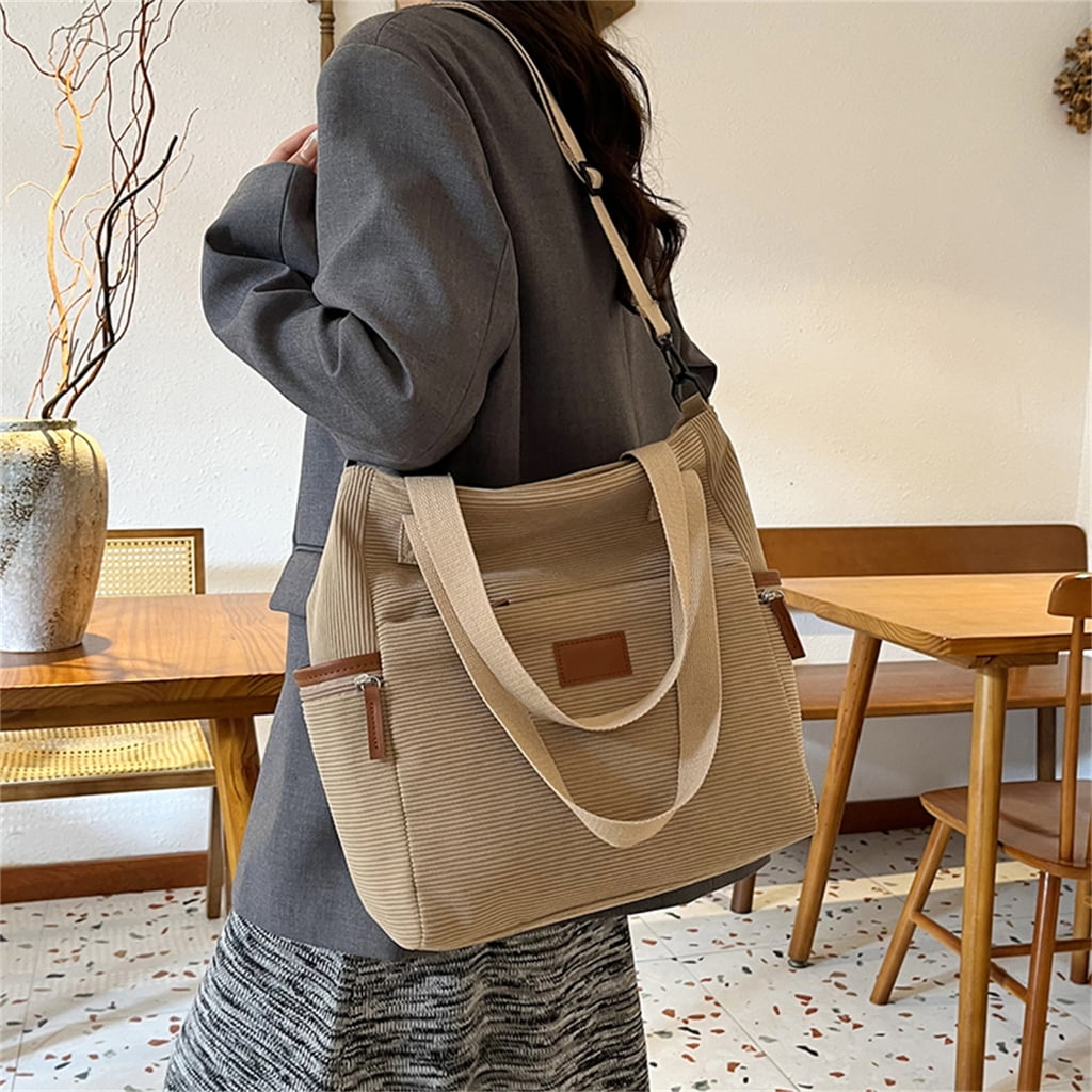 FENOHREFE Corduroy Bag For Women Large Capacity Shoulder Purse Handbag Crossbody Bag With Adjustable Strap Satchel Top Handle Bags