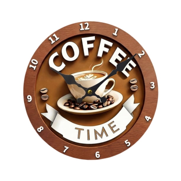 Reloj de pared moderno con motivo de café, reloj decorativo de madera para salón, silencioso. 30 centímetros