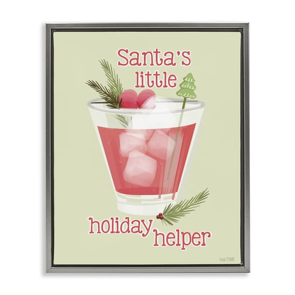 Stupell Industries - Santa's Holiday Helper Drink Gray Floating Frame Canvas Art, 25 x 31, Made In USA