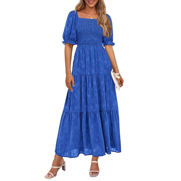 Vestido PRETTYGARDEN Midi de Verano 2025 Azul Real Talla Grande