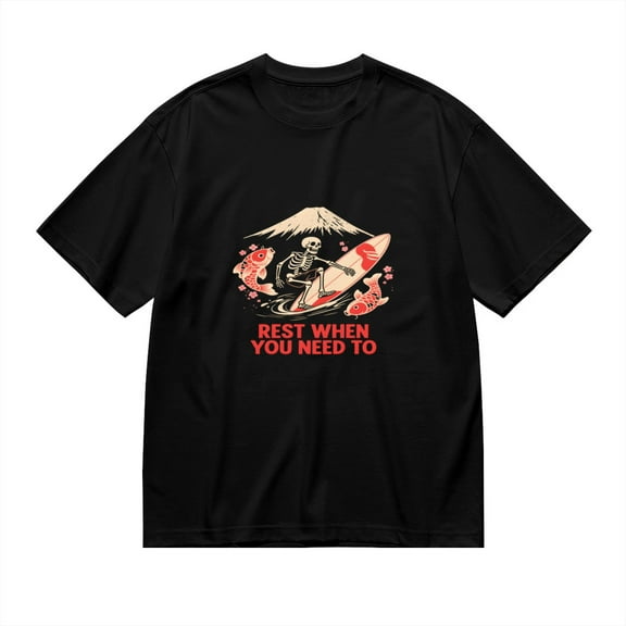 Rest When You Need To, Skeleton Surfer Print, Vintage T Shirt, Cotton T-Shirt for Men, 23554232,XL