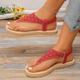 thumbnail image 5 of YgkuHd Women's Casual Flat Sandals Perforated Floral Upper Toe Post Style Elastic Ankle Strap Espadrille Sole Red,7, 5 of 9