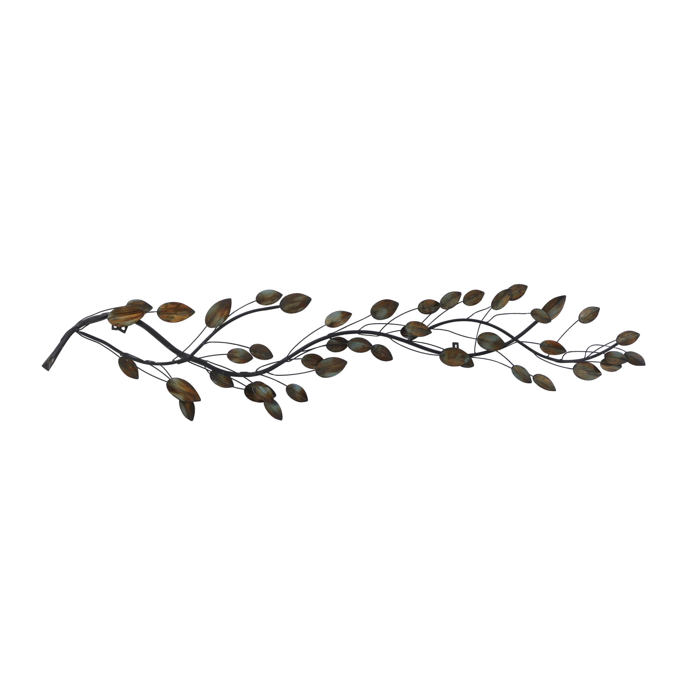 DecMode Brown Metal Slim Horizontal Leaf Wall Decor with Teal Accents