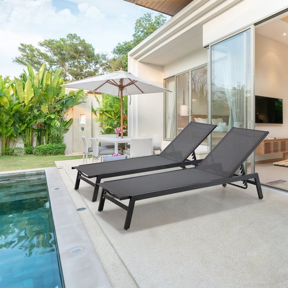 Outdoor Chaise Lounge (Set of 2), Weather-Resistant Adjustable Patio Recliners for Poolside & Backyard