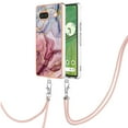 thumbnail image 2 of Case for Google Pixel 7a, Adjustable Detachable Crossbody Strap Neck Strap Silicone Bumper Marble Painted TPU Ultra Thin Shockproof Protective Phone Case Cover for Google Pixel 7a, Rose, 2 of 7
