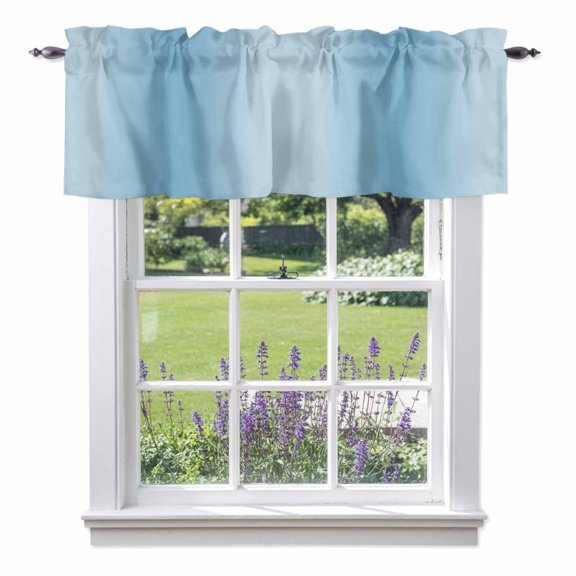 Blue Gradient Valance Curtains, Ombre Rod Pocket Short Window Curtain for Kitchen Bathroom Bedroom, 42"x12"