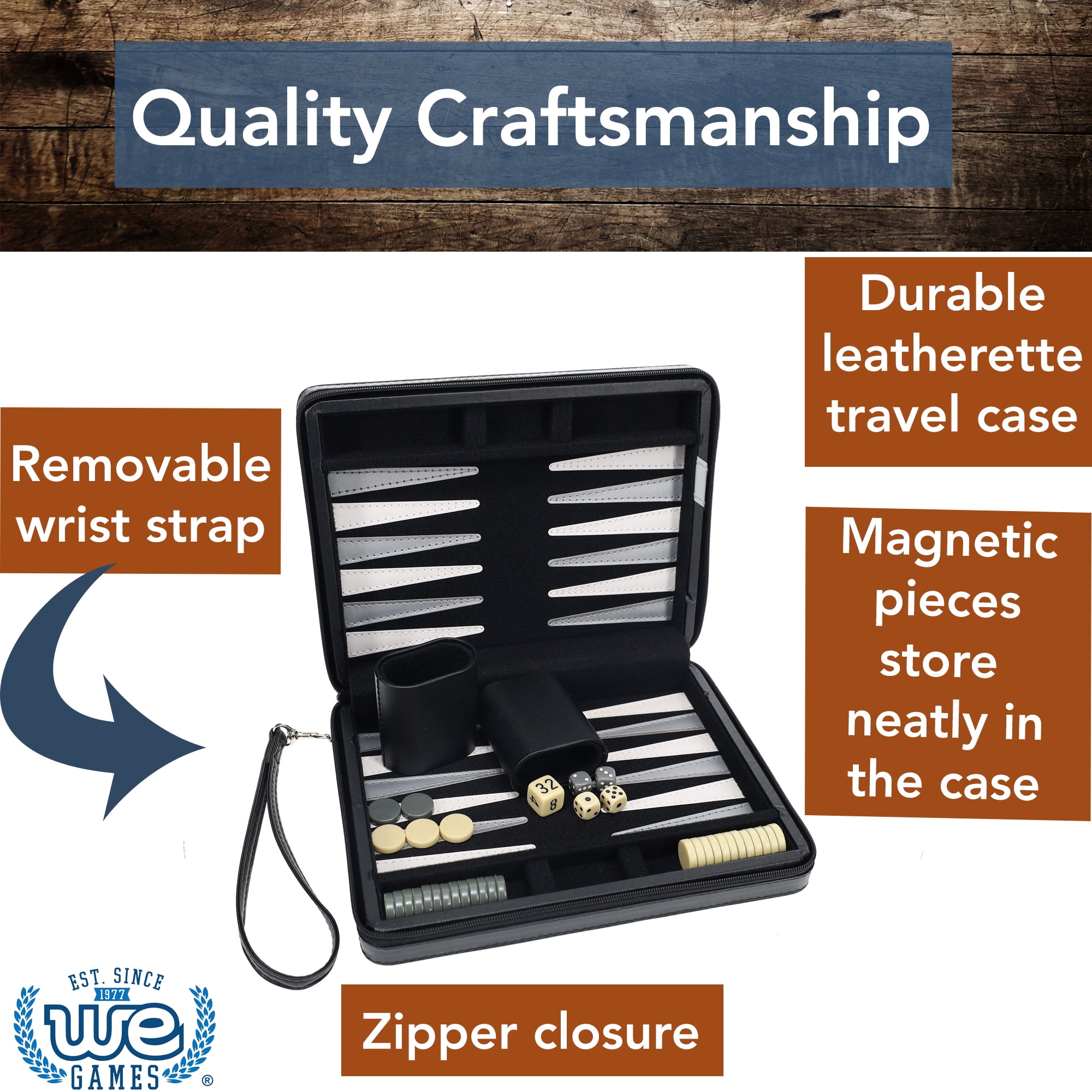 WE Games Magnetic Backgammon Set with Leatherette Case - Travel Size