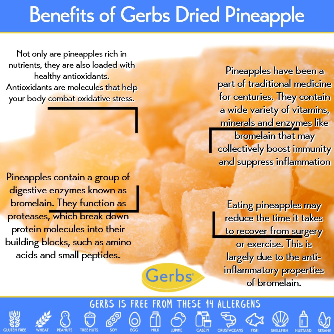 GERBS Dried Pineapple Cubes 2 LBS. | Freshly Dehydrated Resealable Bulk Bag | Top Food Allergy Free | Sulfur Dioxide Free Diced Pineapple|Effective in acne flairs & bone health | Gluten & Peanut Free