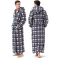 thumbnail image 2 of AMITOFO Long Robes for Men with Hood & Pockets,Soft Plush Full Length Hooded Bathrobe Winter Warm Fleece Sleepwear Shawl Collar Housecoat ,Size L & Gray Navy Plaid, 2 of 7