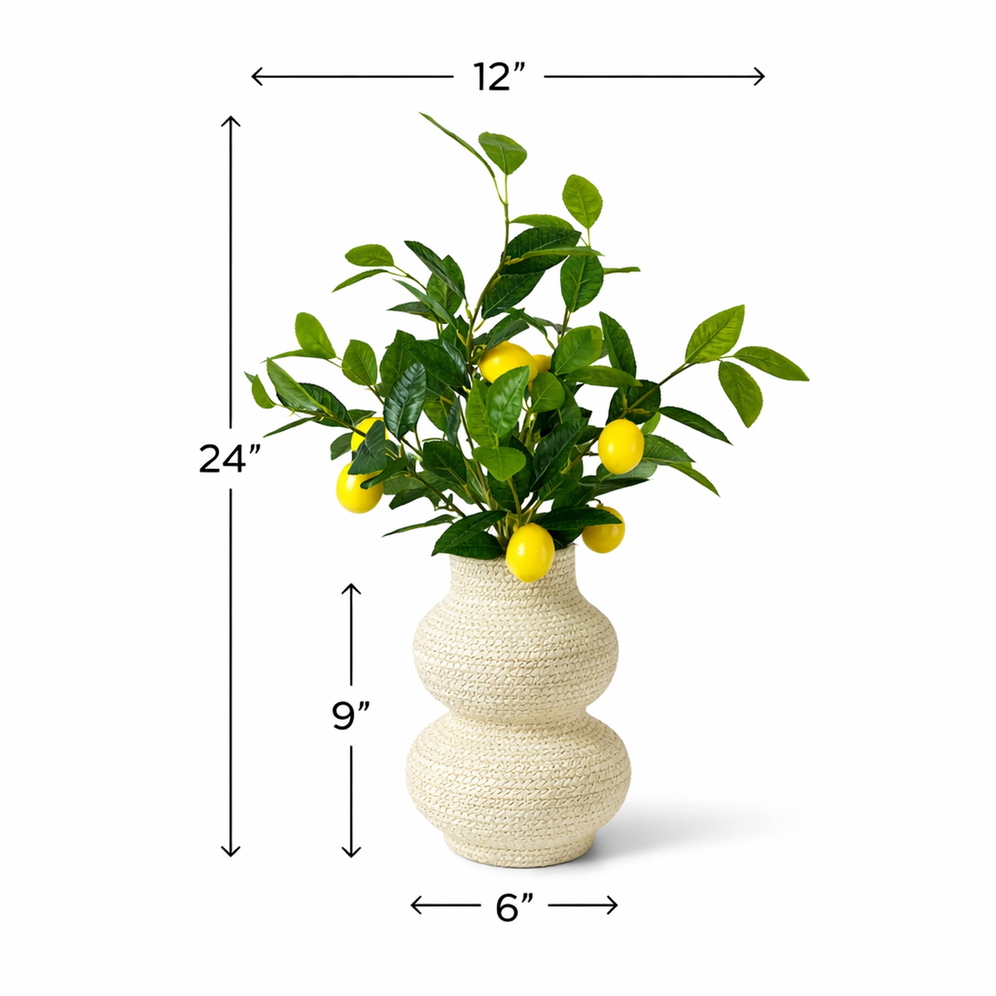 Artificial Plant, 24in Artificial Lemon Plant with Realistic Lemons in a Woven Tiered Basket by LCG Florals, Fake Indoor Faux Plant for Living Room, Kitchen, and Home Decor