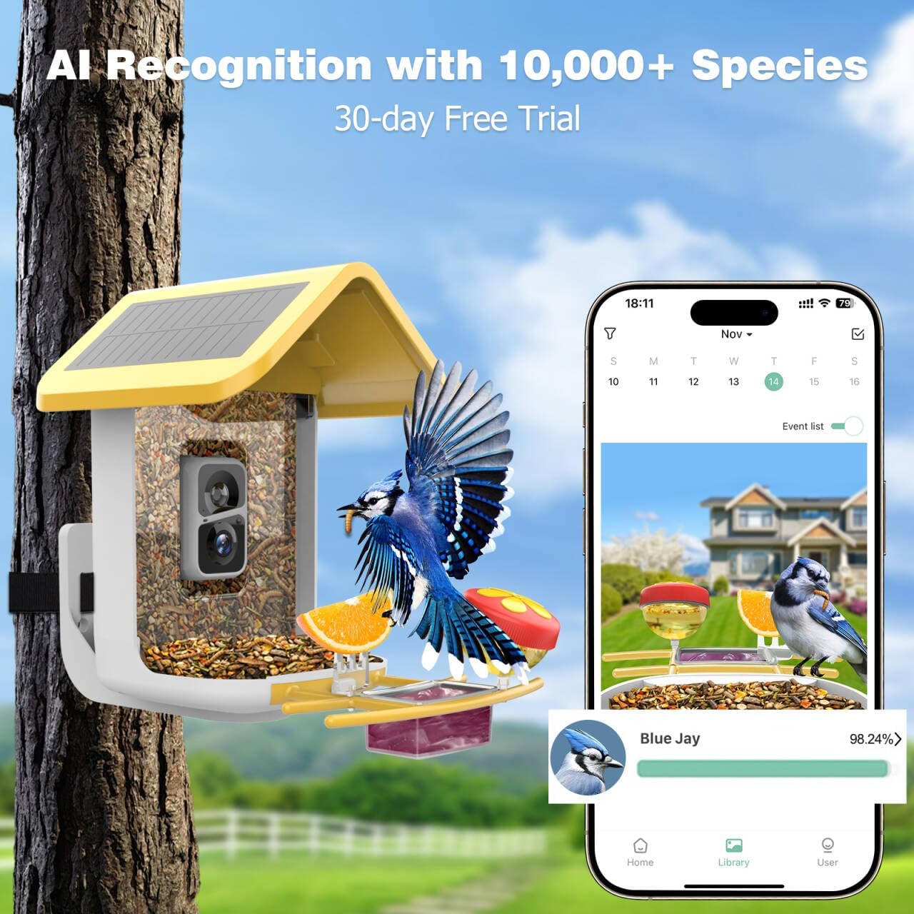 Asivwid Bird Feeder with Camera, Smart Bird Camera with Solar Panel, AI Identify 10000+ Species, - Auto Capture Videos, Gifts for Birdlovers Mom Dad