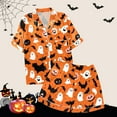 thumbnail image 4 of oqasdz Womens Halloween Pajamas Ghost Pumpkin Printed Silk Short Sleeve Button Down 2 Piece Loungewear Set Sleepwear, L, 4 of 7