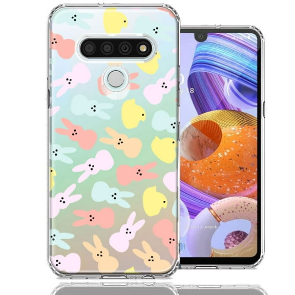 MUNDAZE for LG Stylo 6 Pastel Easter Polkadots Bunny Chick Candies Double Layer Phone Case Cover