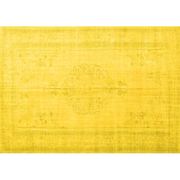 Ahgly Company Machine Washable Indoor Rectangle Persian Yellow Traditional Area Rugs, 2' x 4'