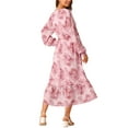 thumbnail image 3 of INSPIRE CHIC Women's Chiffon Dresses Long Sleeves Semi Sheer Ruffle Tiered Boho Floral Dress with Pocket S Pink, 3 of 5