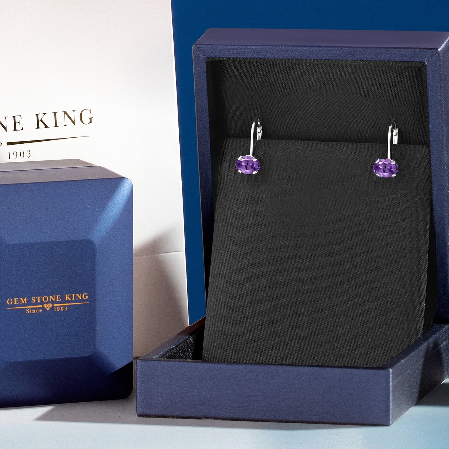 Gem Stone King 925 Sterling Silver Purple Amethyst Leverback Earrings for Women (1.50 Cttw, Gemstone Birthstone, Oval 7X5MM)