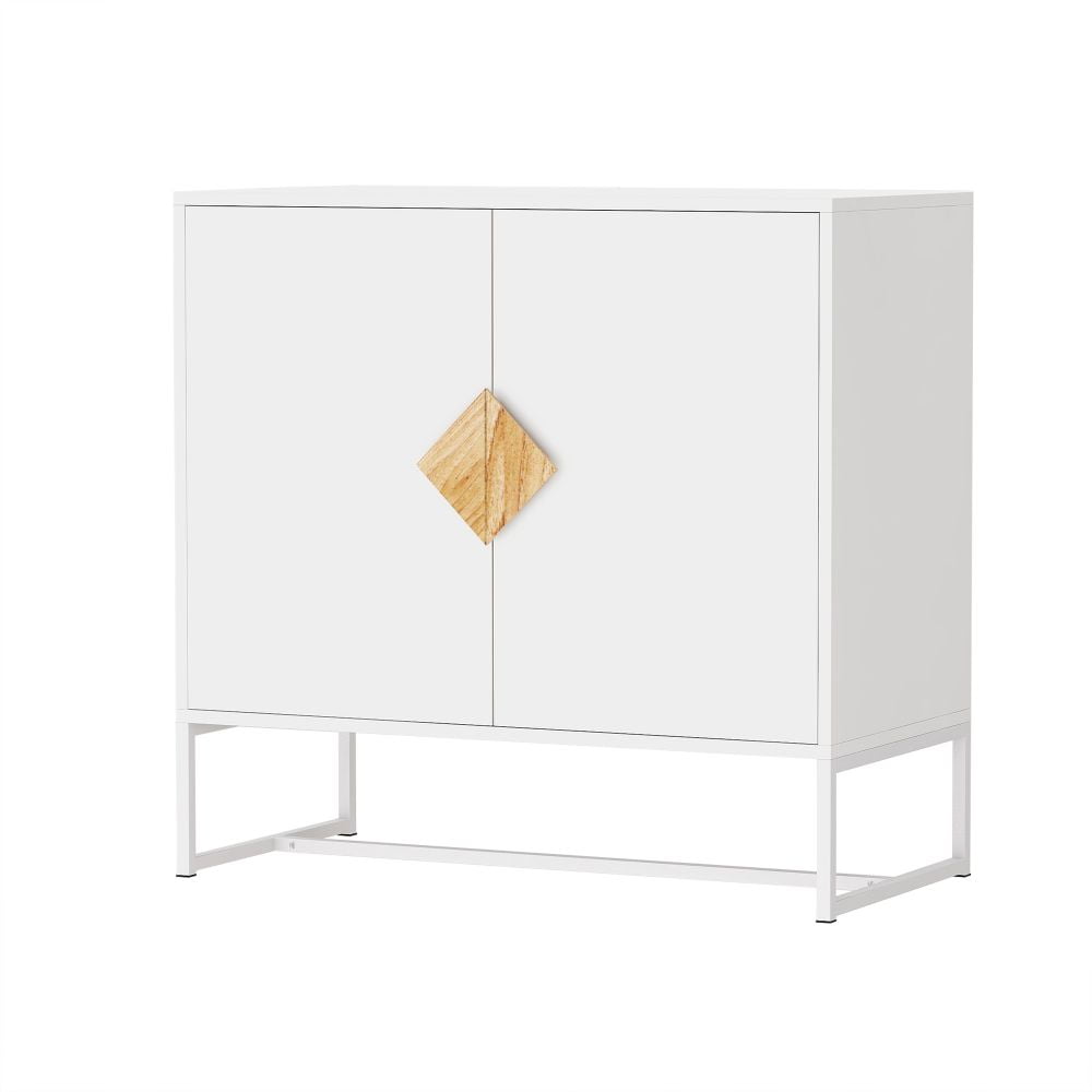 White MDF and Iron Frame Sideboard with Square Wooden Handle