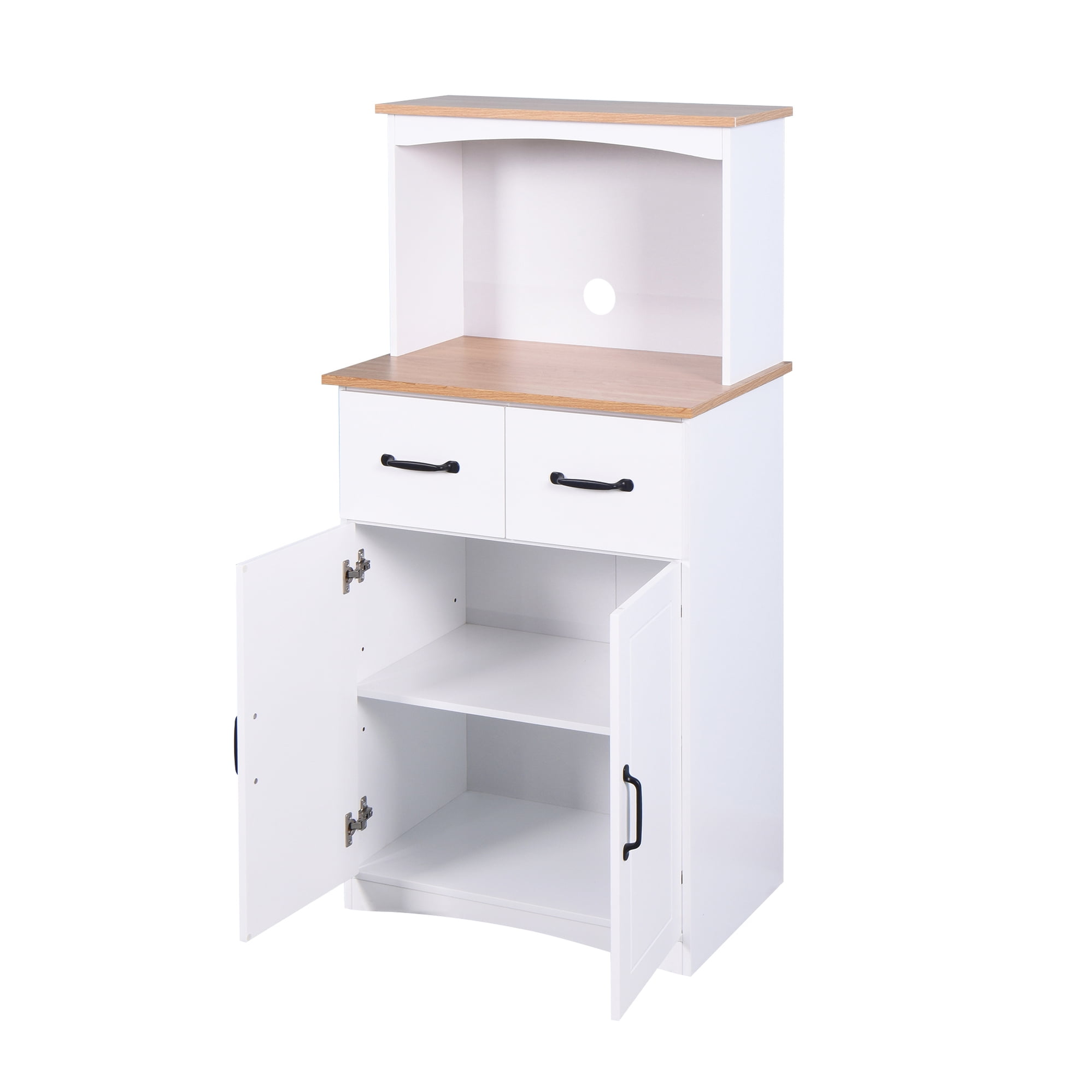 Noble House 49.4" Kitchen Pantry Cabinet with Microwave Stand, Drawer and Adjustable Shelf, White