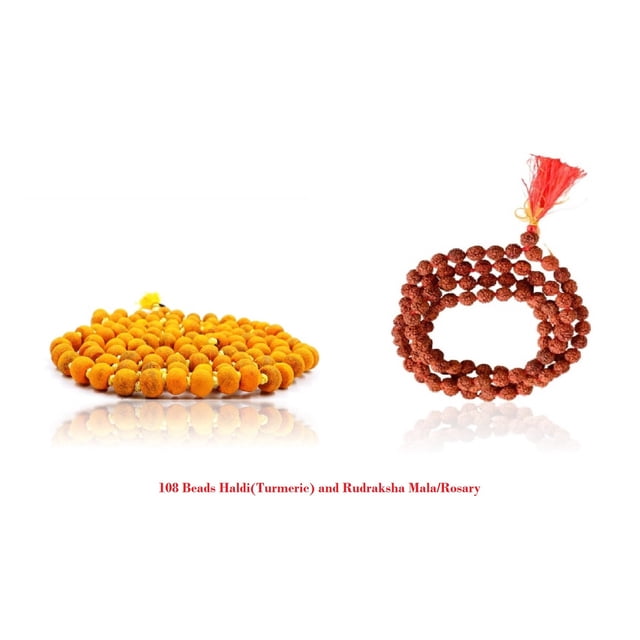 Kamada Combination of 108 Manka(beads) Haldi(Turmeric) mala and exquisite 108 beads/manka rudraksha long mala,Spritual Necklace/rosary for Women and Men