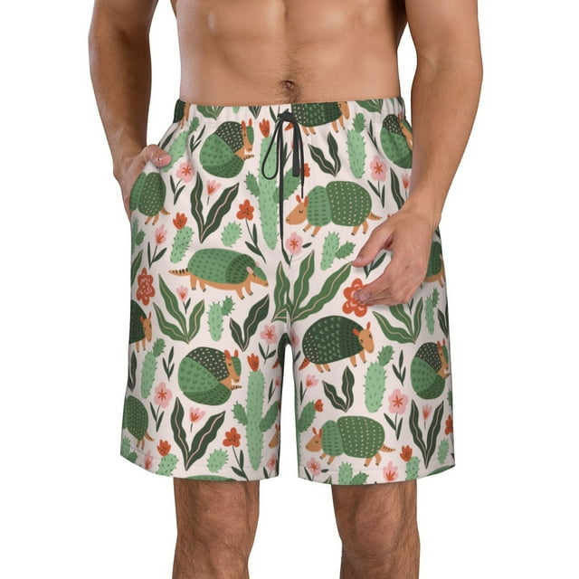 Wukai Armadillo Print Beach Trunks with Compression Liner Swimsuit Quick Dry Beach Sports Shorts with Pocket-Small