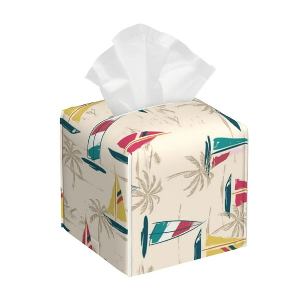Fotbe Reto Marine Nautical Porta Pañuelos Decorativo de Cuero, Caja Cuadrada Moderna para Pañuelos Faciales, Organizador y Dispensador 5x5x5''