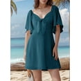 thumbnail image 2 of Womens Dresses Spring Summer Deep V Neck Elegant Bow Tie Mini Dress Sea Blue M, 2 of 9