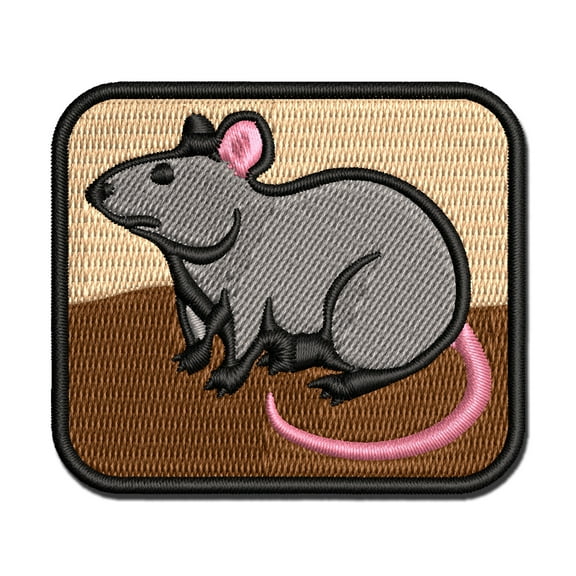 Curious Rat Rodent Applique Multi-Color Embroidered Iron-On Patch - 2.5 Inch Small