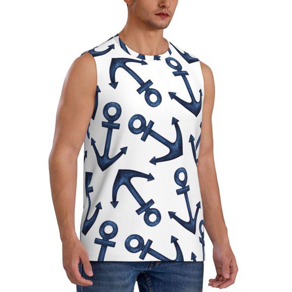 Picia Navy Blue Anchor mens Cotton Tank Undershirts , Moisture-wicking Ribbed Tanks, Lightweight Cotton Tank Undershirts-
