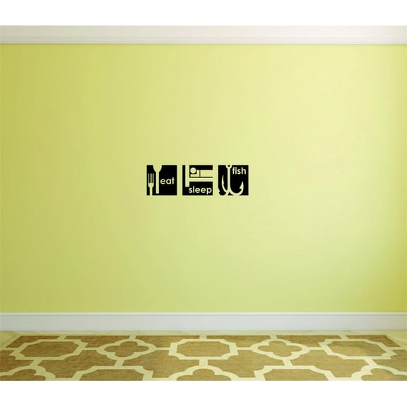 Eat Sleep Fish Vinyl Wall Decal for Home - Bass Trout Shark Worm Fishing Bait Cute Wall Décor Bedroom Living Room Entry - Removable High Tact - Size: 8 In x 20 In