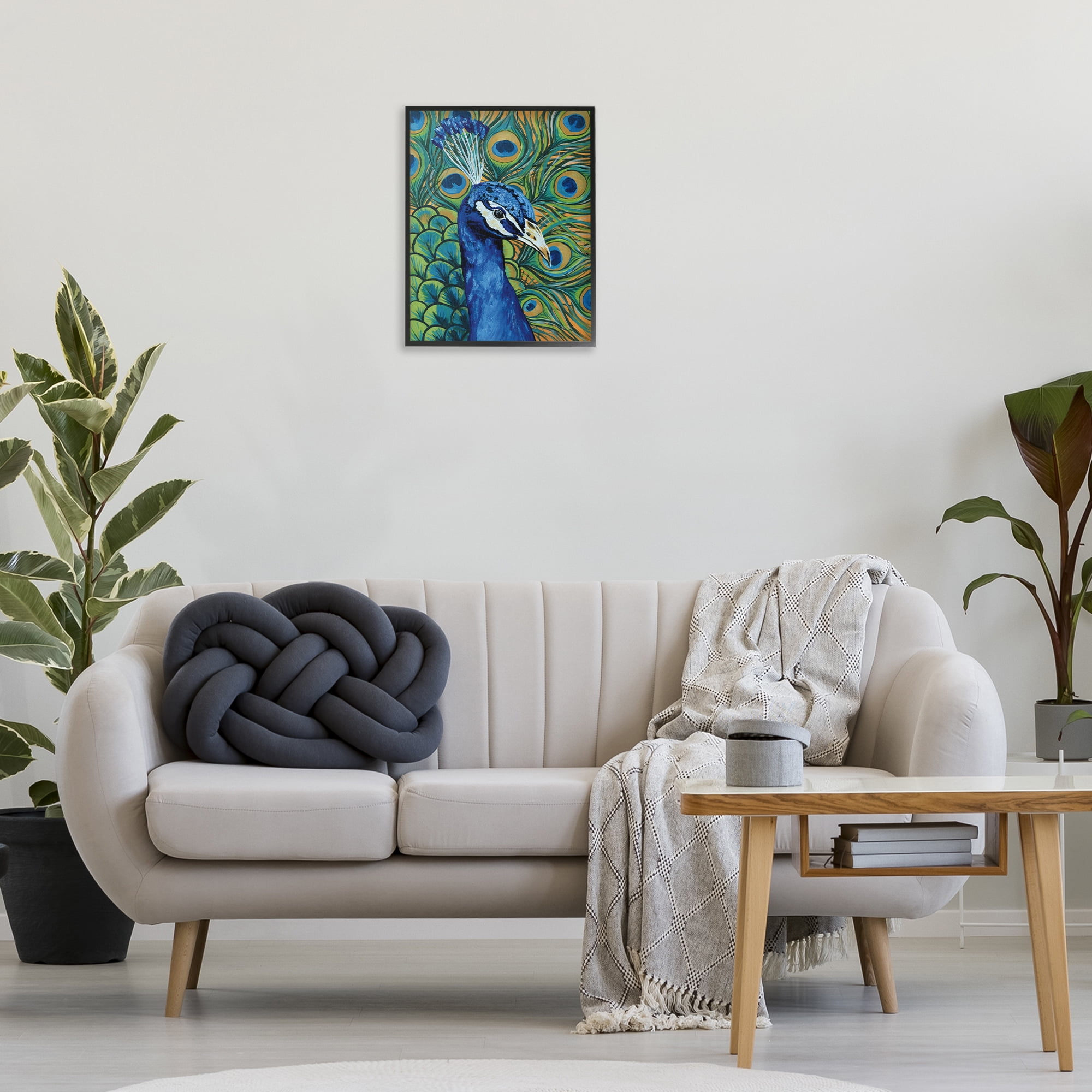 Stupell Industries Bold Peacock Feathers Pattern Animals & Insects Painting Black Framed Art Print Wall Art, 16 x 20