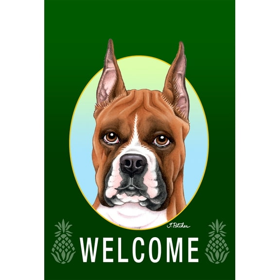 Boxer Fawn Cropped - Best of Breed Welcome Pineapples House Flags