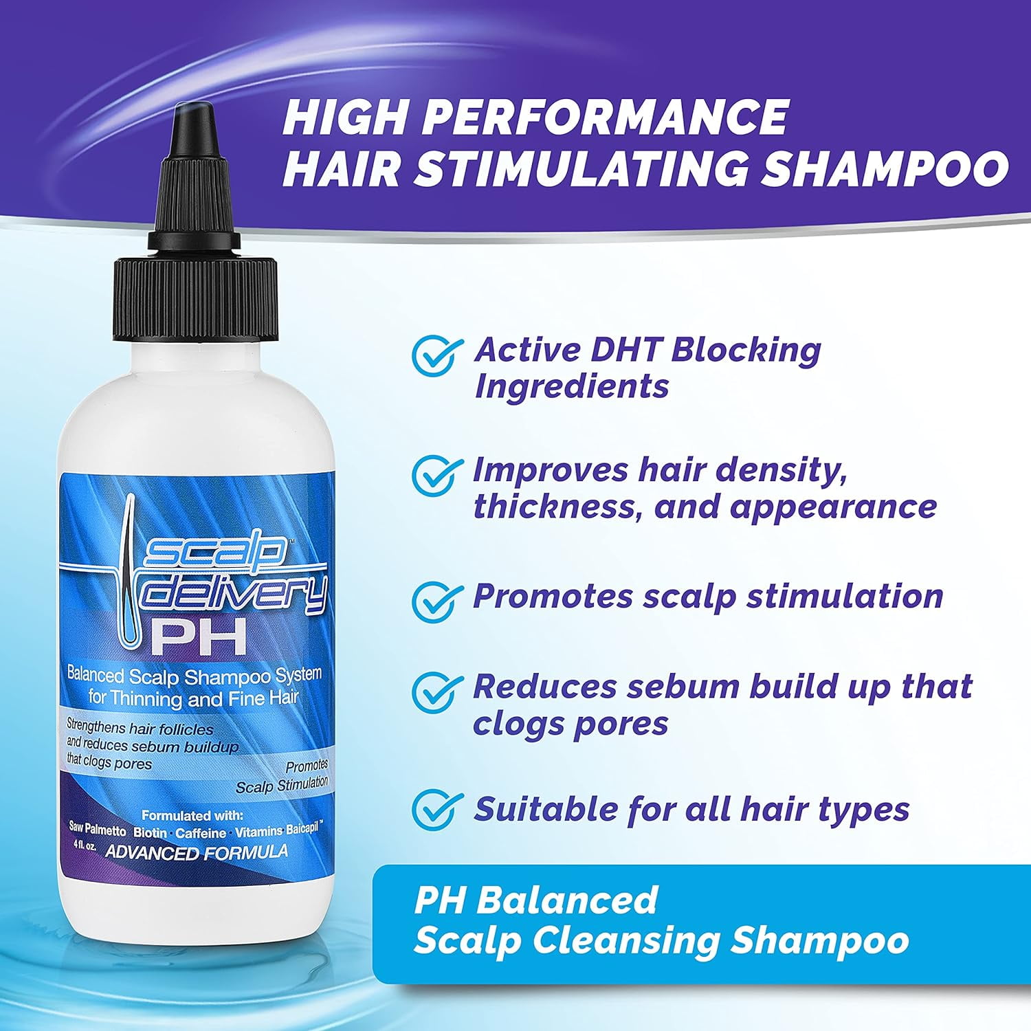 Scalp Delivery PH Balancing Scalp Cleansing Shampoo for Thicker, Healthier Hair - high performance Treatment for Men and Women with Biotin, Saw Palmetto, and Vitamin B-6
