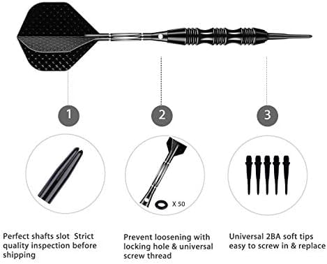 Professional Soft Tip Darts Set 20 Grams - 50 Rubber O-Rings + 30 Darts Plastic Tip + Aluminum Shafts + 6 Standard Flights + Portable Case for Electronic Dart Board
