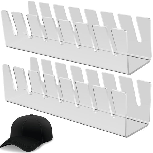 Qenwkxz Hat Organizer 2 Pack Acrylic Hat Stands for Baseball Caps Display No Install Hat Holder Storage Organizer Holds Up to 7 Caps for Dresser Closet Bedroom Living Room