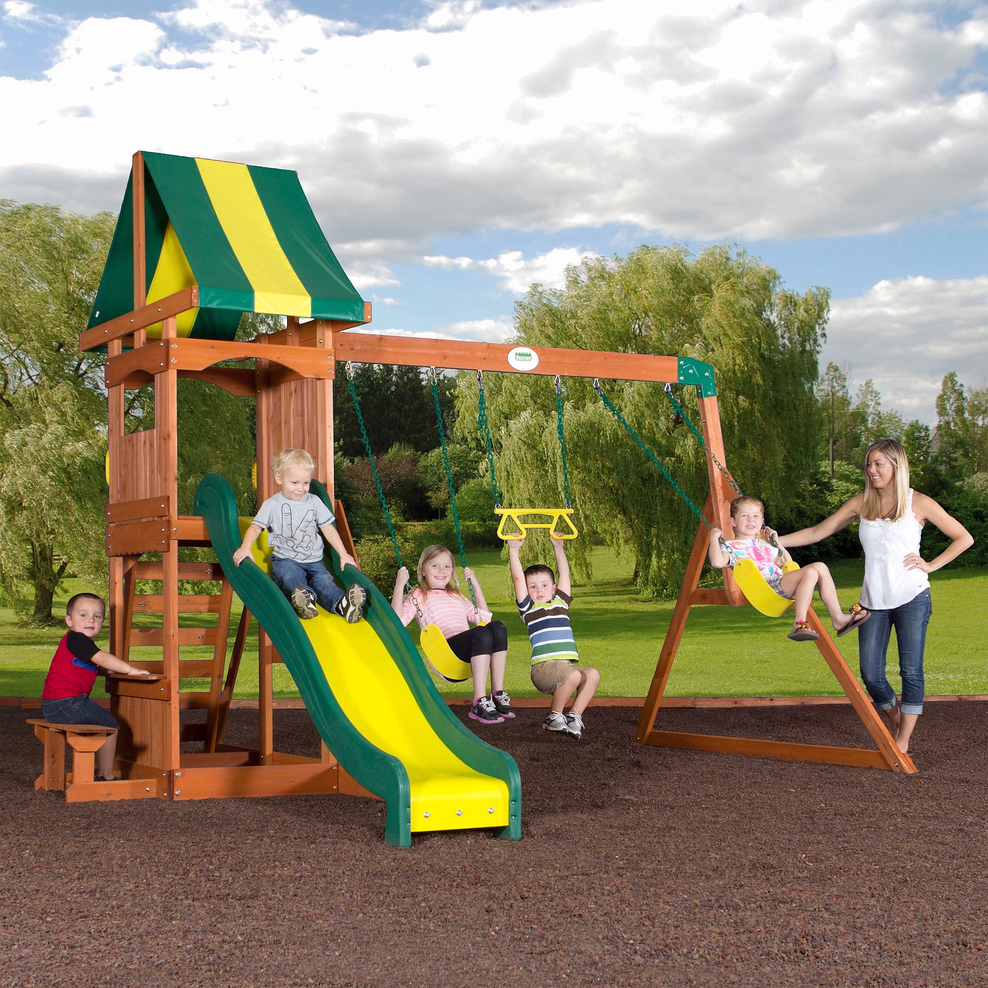 Backyard Discovery Weston Cedar Swing Set Playground Outdoor Slide