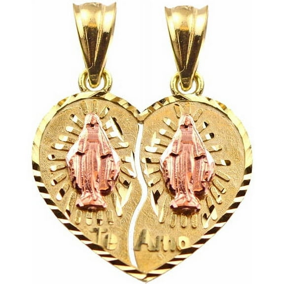 Handcrafted 10kt Yellow and Rose Gold Our Lady of Guadalupe Break Apart Heart Charm Pendant