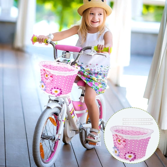 EXHUMKY Handmade Pink Bike Basket Front Handlebar Detachable Storage for Cycling