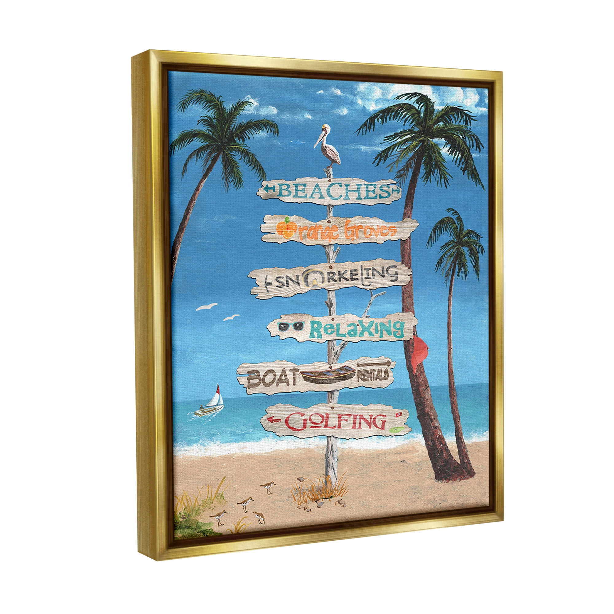 Stupell Industries Summer Fun Activities Landscape Painting Gold Floater Framed Canvas Art Print Wall Art, 17 x 21