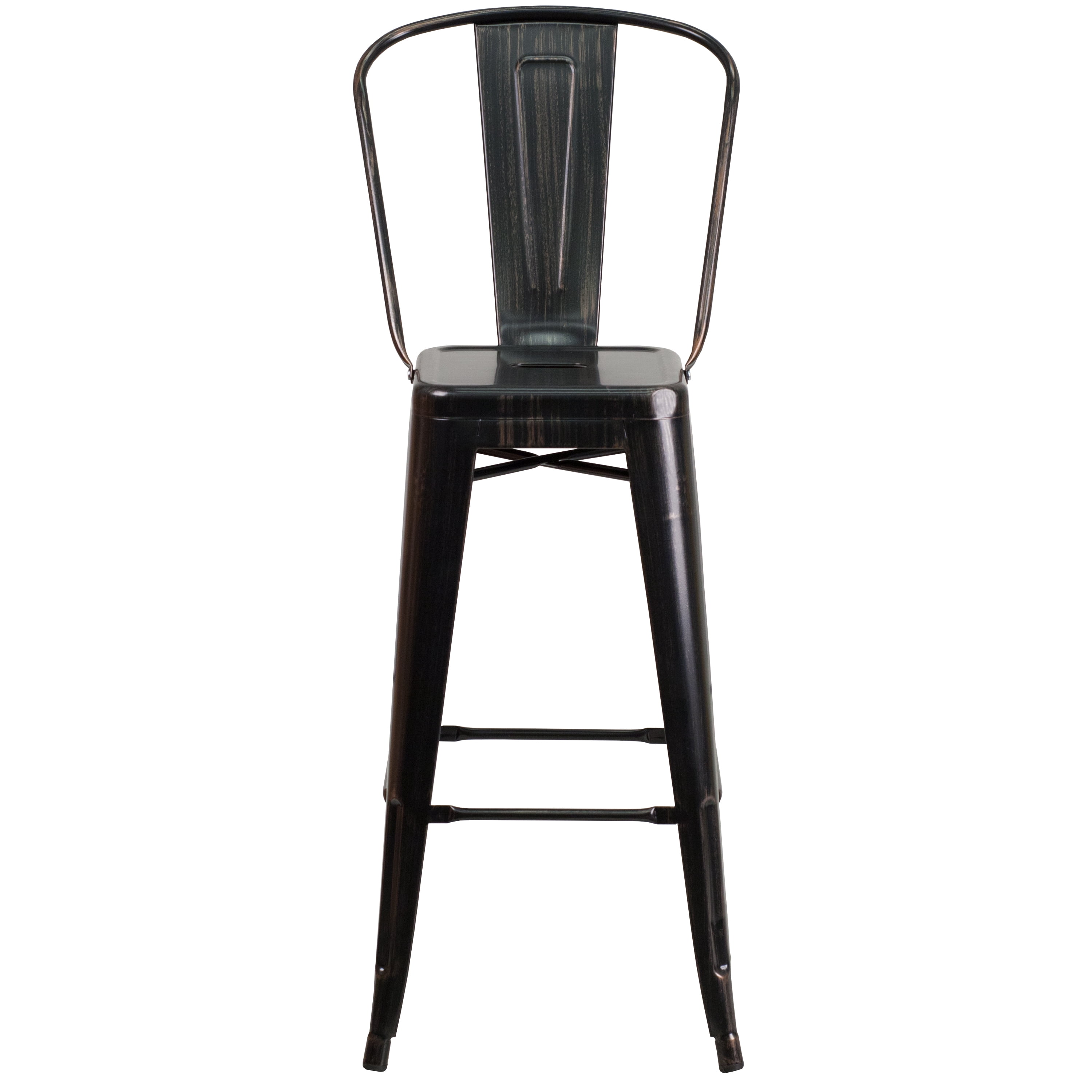 Flash Furniture Lily Commercial Grade 4 Pack 30" High Black-Antique Gold Metal Indoor-Outdoor Barstool with Removable Back