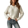 thumbnail image 5 of Zivyakyron Ribbed Womens Sweaters Crew Neck Long Sleeve Jumper Fall Winter Plain Blouse Loose Waffle Casual White 2XL, 5 of 6