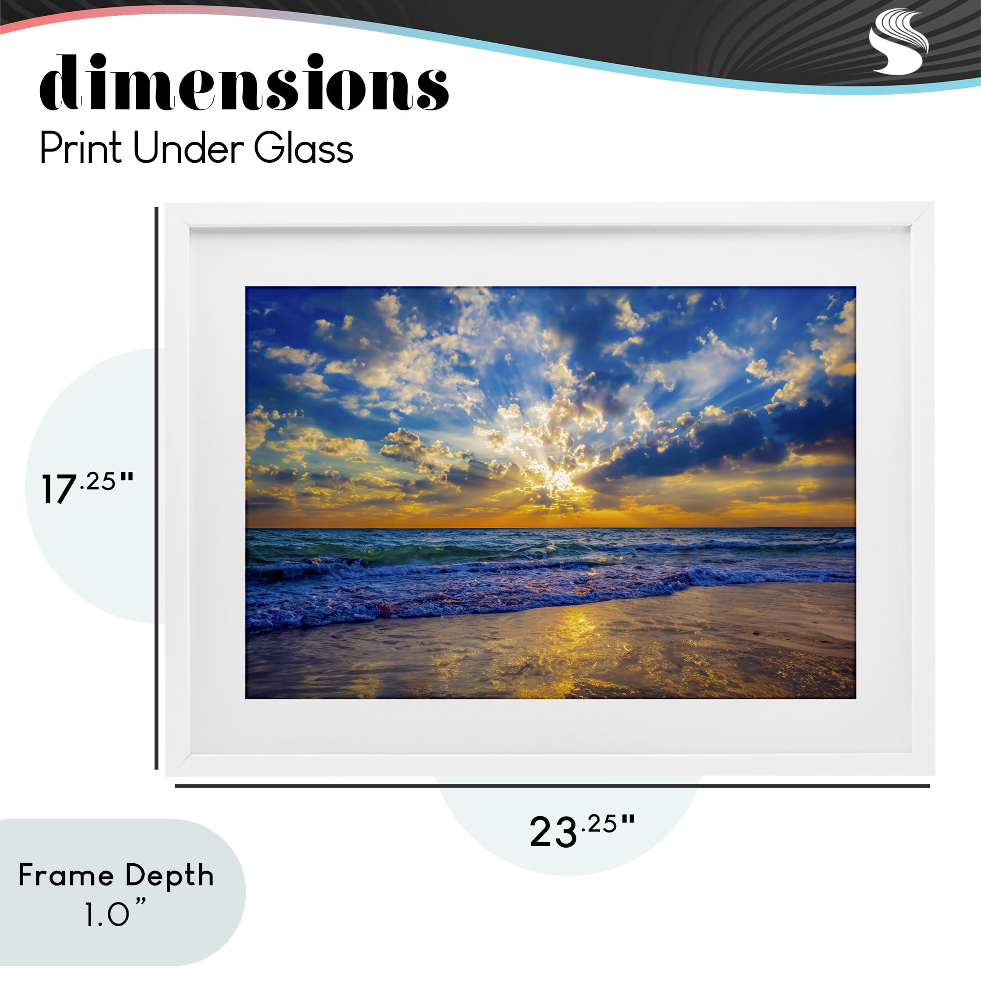 Stupell Industries Golden Blue Sun Ray On Beach White Framed Print Under Glass, design by Eszra Tanner