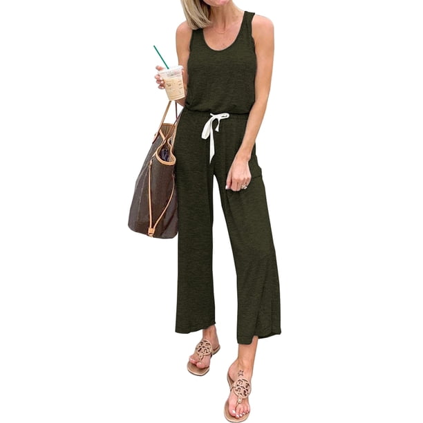 Mono Enterizo PRETTYGARDEN Sin Mangas Verde Militar XXL