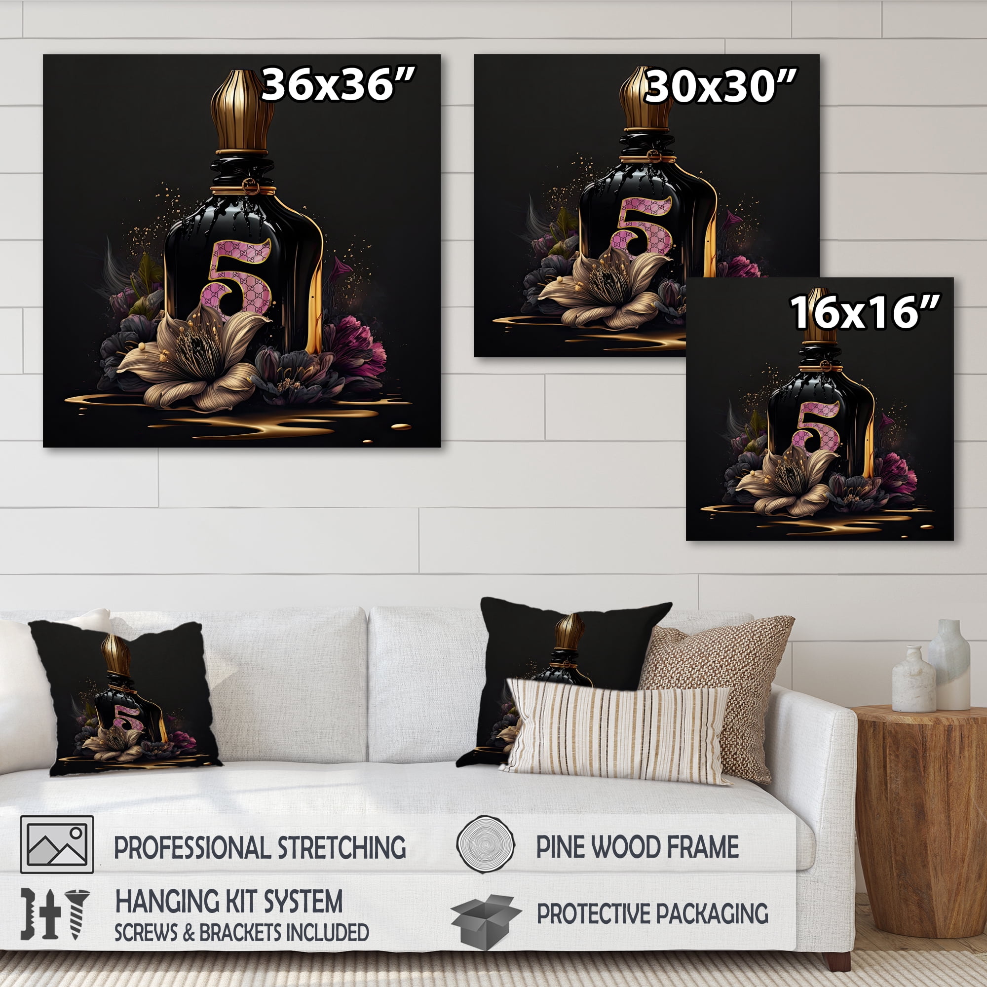 Designart Chic Perfume Bottle With Pink Roses III Canvas Wall Art