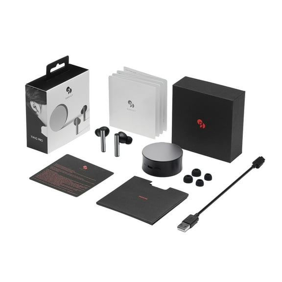 Oddict TWIG PRO Bluetooth Earbuds with Microphone and Charging Case, True Wireless, Digital Hybrid Active Noise Canceling, Aluminum Gray, OPU-TNEX01BK01