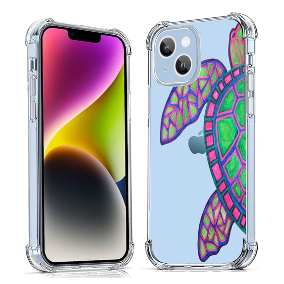 Ocean Turtle Clear Case for iPhone 14,Aesthetic Art Design Case for Men Women,Unique Soft Transparent TPU Bumper Case Cover