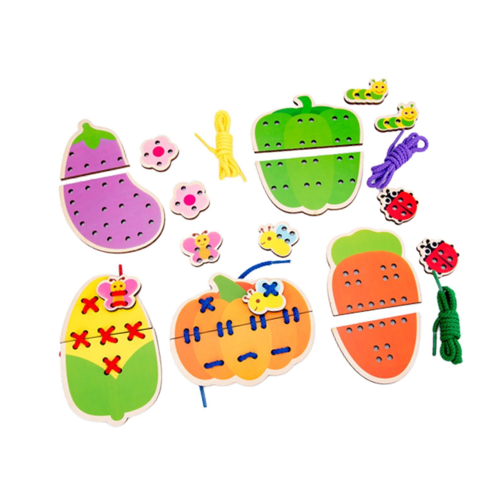 Dualoai Lacing Cards Gift for Boys Girls Early Development Threading Toys Sewing Kit Vegetable