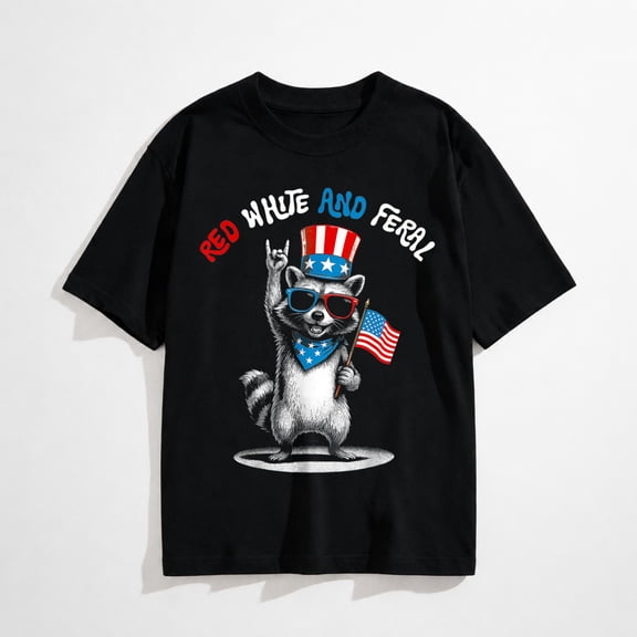 Funny Raccoon 4th of July Patriotic Cute Red White and Feral T-Shirt